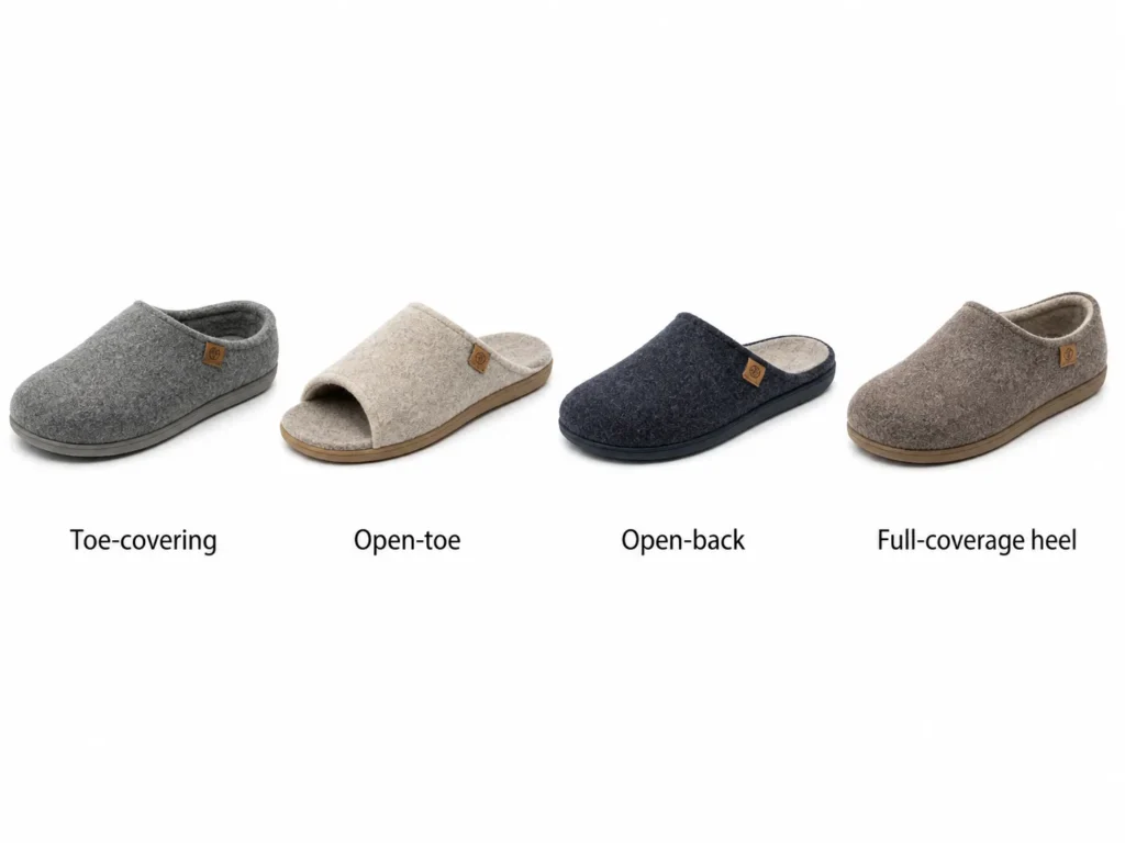 Indoor Slippers Custom Options Closed Toe, Open Toe, Open Heel, Full Coverage Heel