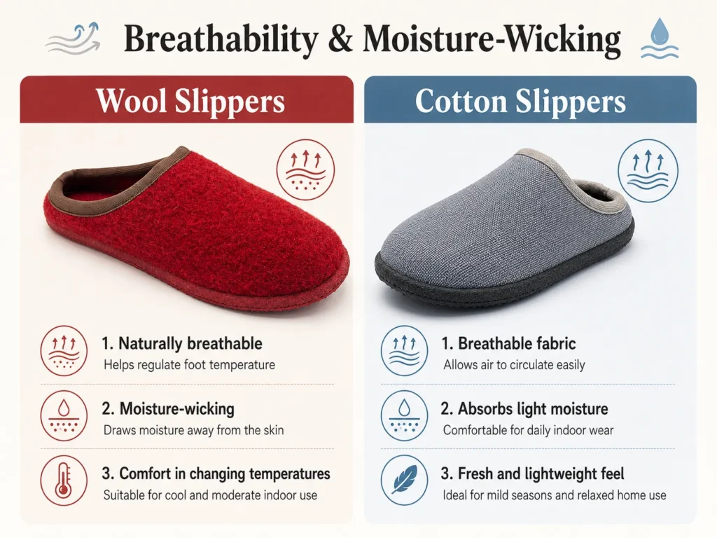 Breathability And Moisture Wicking For Wool Slippers Vs Cotton Slippers Breathability And Moisture Wicking For Wool Slippers Vs Cotton Slippers